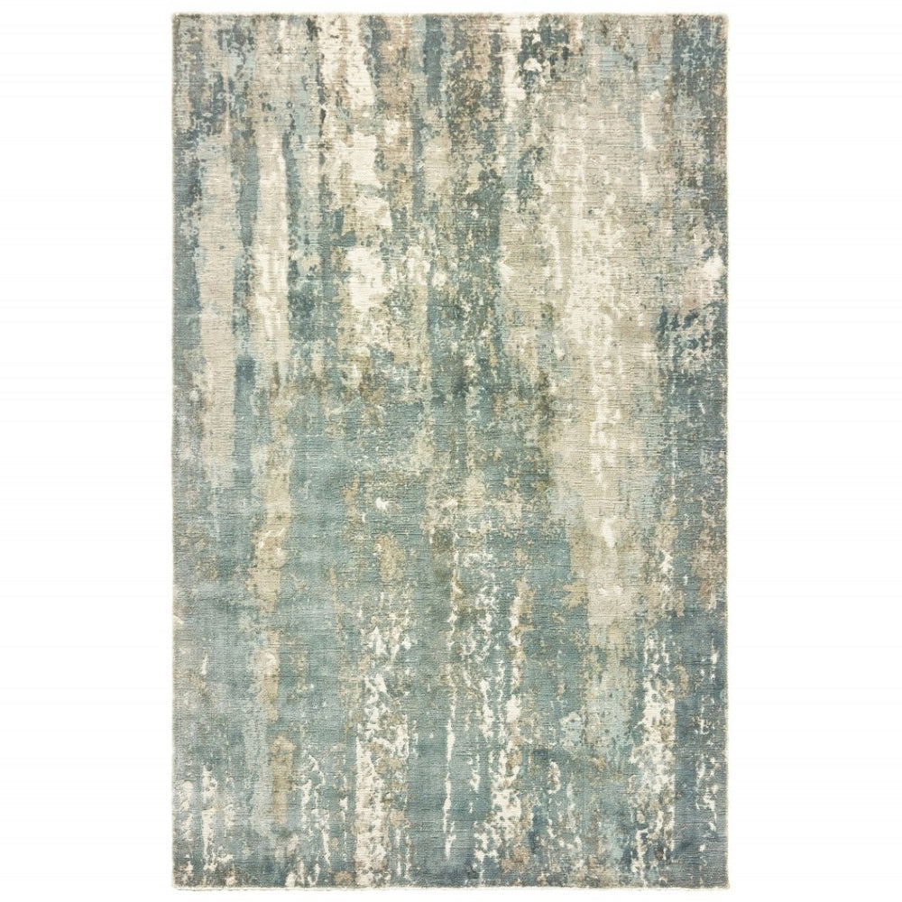 HomeRoots 3' Blue and Gray Abstract Splash Indoor Rug – Artful Design for Contemporary Hallways and Entryways 6' X 9' Rectangle 388084