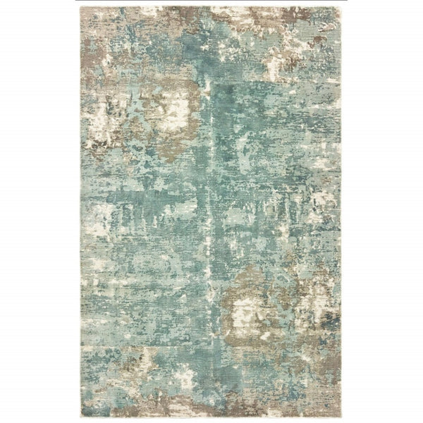 HomeRoots 3' Blue and Gray Abstract Indoor Runner Rug - Hand-Crafted, Soft Viscose, Elegant Contemporary Style 6' x 9' 388085