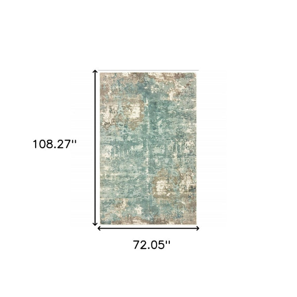 HomeRoots 3' Blue and Gray Abstract Indoor Runner Rug - Hand-Crafted, Soft Viscose, Elegant Contemporary Style 6' x 9' 388085
