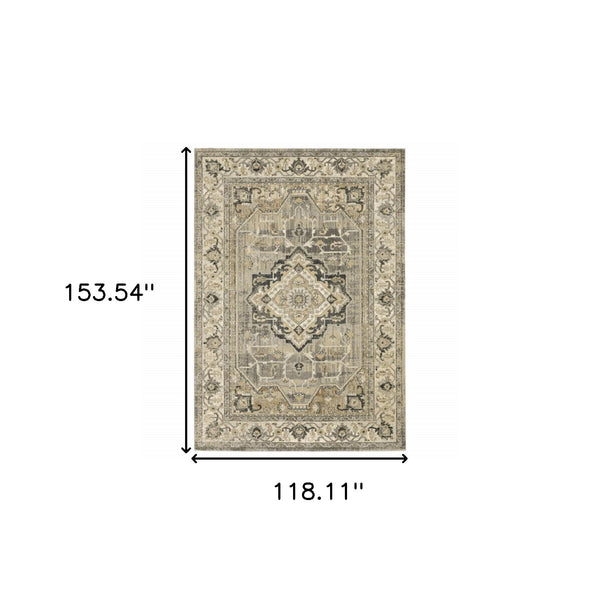 Homeroots 10' X 13' Beige And Gray Traditional Medallion Indoor Area Rug  Polypropylene 388087