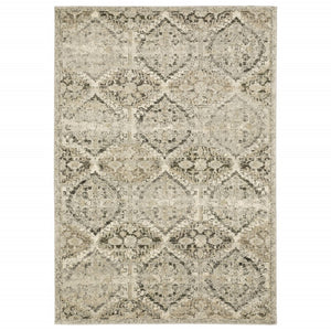 HomeRoots 2' Elegant Ivory and Gray Floral Trellis Indoor Runner Rug for Hallways and Entryways Decor 9'10" x 12'10" 388088