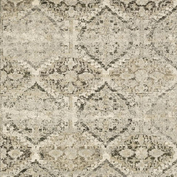 HomeRoots 2' Elegant Ivory and Gray Floral Trellis Indoor Runner Rug for Hallways and Entryways Decor 9'10" x 12'10" 388088