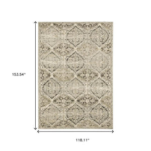 HomeRoots 2' Elegant Ivory and Gray Floral Trellis Indoor Runner Rug for Hallways and Entryways Decor 9'10" x 12'10" 388088