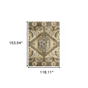 Homeroots 10' X 13' Tan And Gold Central Medallion Indoor Area Rug  Polypropylene 388089