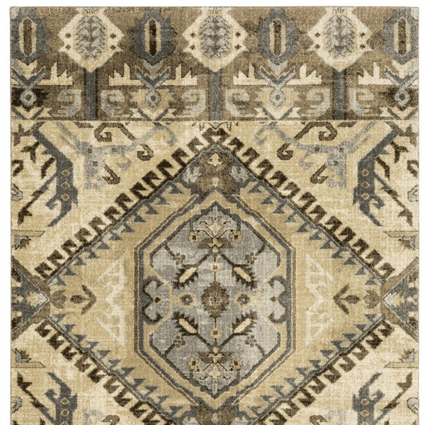 Homeroots 10' X 13' Tan And Gold Central Medallion Indoor Area Rug  Polypropylene 388089