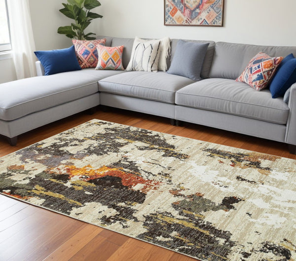 HomeRoots 8' Stylish Beige and Black Runner Rug for Hallways, Entryways, and High-Traffic Areas, Durable Nylon 8'6" x 11'7" 388090