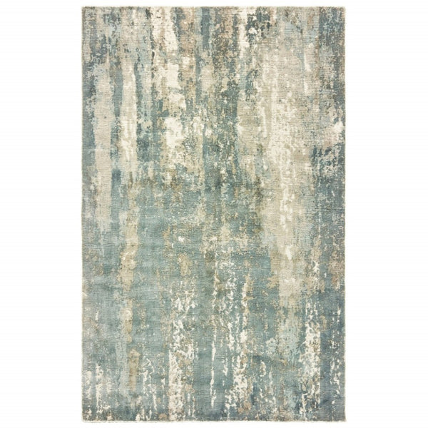 HomeRoots 3' Blue and Gray Abstract Splash Indoor Rug – Artful Design for Contemporary Hallways and Entryways 8' X 10' Rectangle 388093