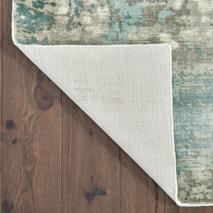 HomeRoots 3' Blue and Gray Abstract Indoor Runner Rug - Hand-Crafted, Soft Viscose, Elegant Contemporary Style 8' x 10' 388094