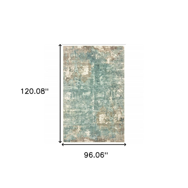HomeRoots 3' Blue and Gray Abstract Indoor Runner Rug - Hand-Crafted, Soft Viscose, Elegant Contemporary Style 8' x 10' 388094