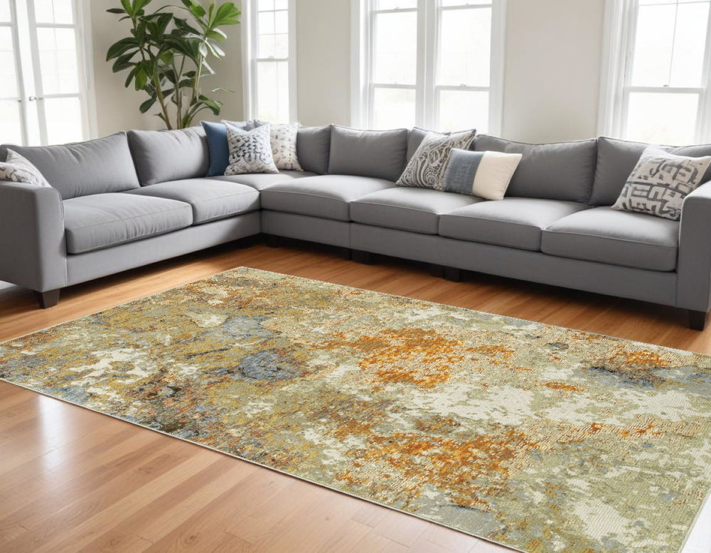 HomeRoots 8' Gold and Ivory Runner Rug - Elevate Your Space with Chic Design, Durability, and Easy Maintenance 10' x 13'2" 388097