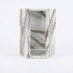 English Elm Genuine Solid Marble Hexagonal Pedestal End Table Polished Stone for Modern Living White+Multi W1696P408000