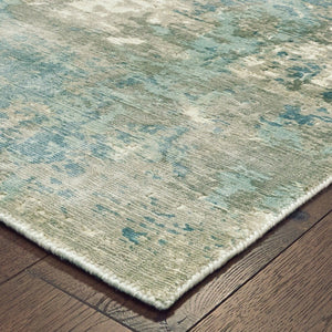 HomeRoots 3' Blue and Gray Abstract Indoor Runner Rug - Hand-Crafted, Soft Viscose, Elegant Contemporary Style 9' x 12' 388100