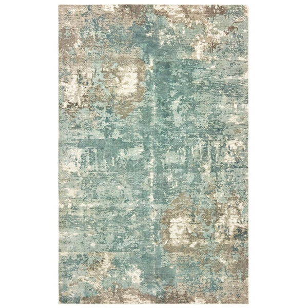 HomeRoots 3' Blue and Gray Abstract Indoor Runner Rug - Hand-Crafted, Soft Viscose, Elegant Contemporary Style 9' x 12' 388100