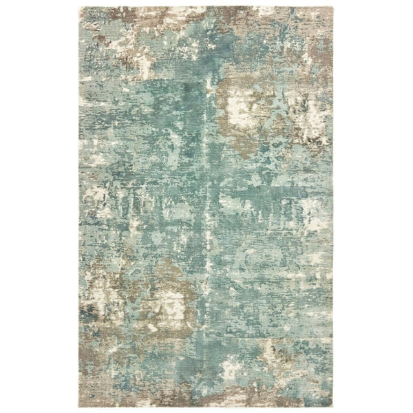 HomeRoots 3' Blue and Gray Abstract Indoor Runner Rug - Hand-Crafted, Soft Viscose, Elegant Contemporary Style 9' x 12' 388100