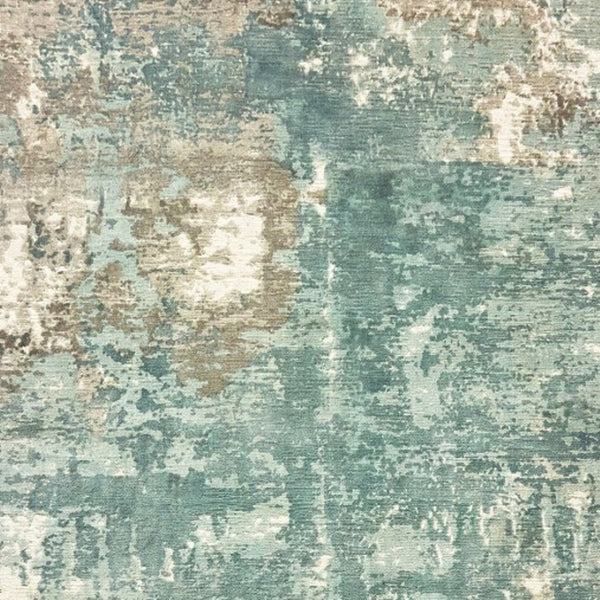 HomeRoots 3' Blue and Gray Abstract Indoor Runner Rug - Hand-Crafted, Soft Viscose, Elegant Contemporary Style 10' x 14' 388103