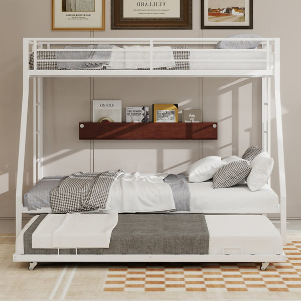 English Elm High Stability Square Tube Bunk Bed With Trundle & Ladder - Modern Design For Home & Dorms! W1935P360891