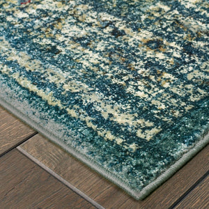 HomeRoots 10' Elegant Medallion Distressed Area Rug for Living Spaces - Durable, Stain-Resistant Design Blue/ Ivory 9'10" x 12'10" 388180