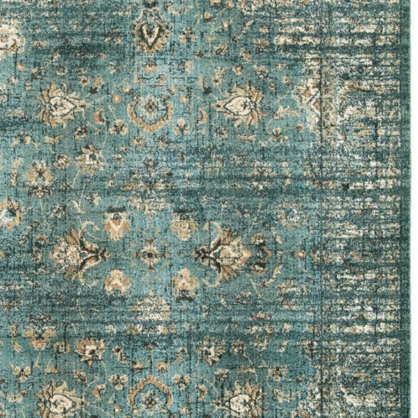 HomeRoots 10' Elegant Medallion Distressed Area Rug for Living Spaces - Durable, Stain-Resistant Design Blue/ Ivory 9'10" x 12'10" 388180