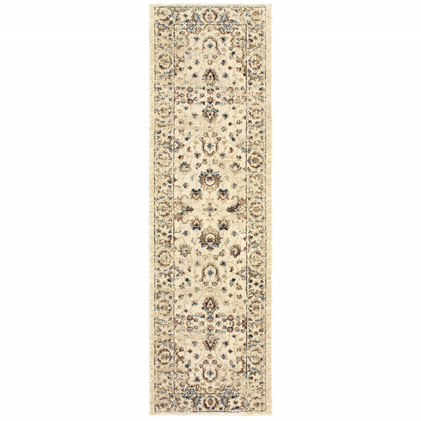 Homeroots 2' X 8' Ivory And Gold Distressed Indoor Runner Rug Ivory,Gold Polypropylene 388181