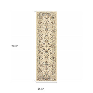 Homeroots 2' X 8' Ivory And Gold Distressed Indoor Runner Rug Ivory,Gold Polypropylene 388181
