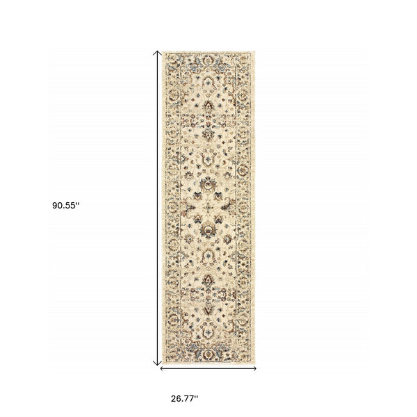 Homeroots 2' X 8' Ivory And Gold Distressed Indoor Runner Rug Ivory,Gold Polypropylene 388181