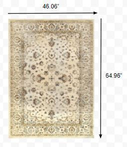 Homeroots 4' X 6' Ivory And Gold Distressed Indoor Area Rug Ivory,Gold Polypropylene 388182