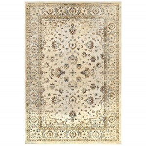 Homeroots 4' X 6' Ivory And Gold Distressed Indoor Area Rug Ivory,Gold Polypropylene 388182