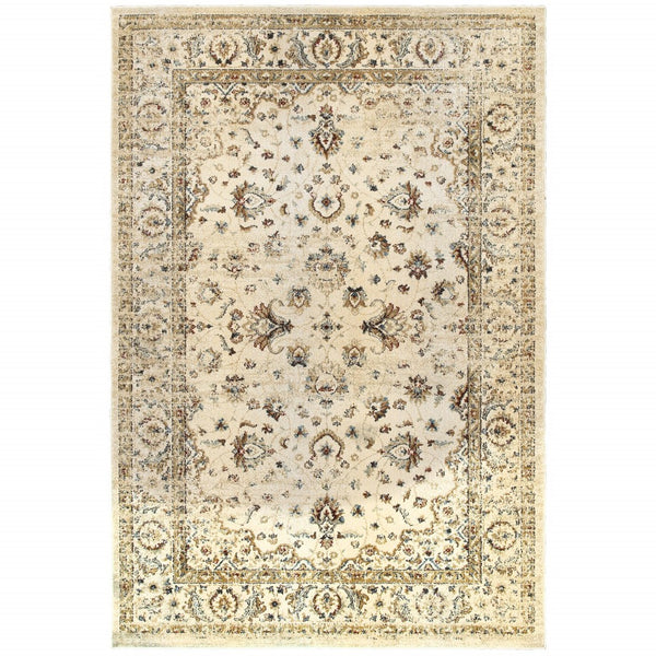 Homeroots 4' X 6' Ivory And Gold Distressed Indoor Area Rug Ivory,Gold Polypropylene 388182