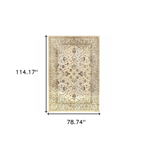 Homeroots 7' X 10' Ivory And Gold Distressed Indoor Area Rug Ivory,Gold Polypropylene 388184
