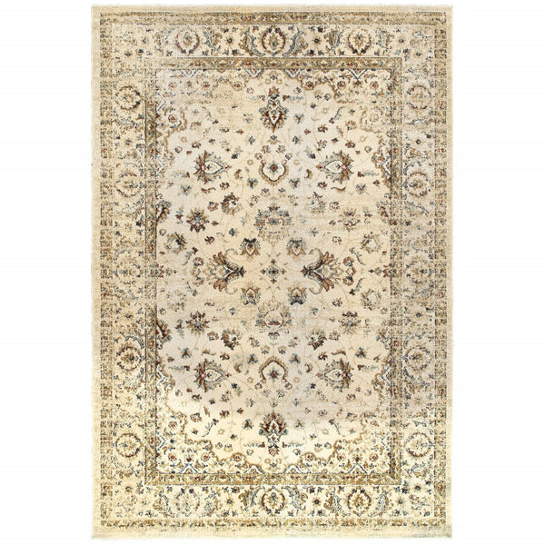 Homeroots 8' X 11' Ivory And Gold Distressed Indoor Area Rug Ivory,Gold Polypropylene 388185