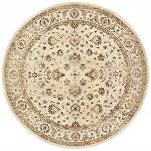 Homeroots 8’ Round Ivory And Gold Distressed Indoor Area Rug Ivory,Gold Polypropylene 388186