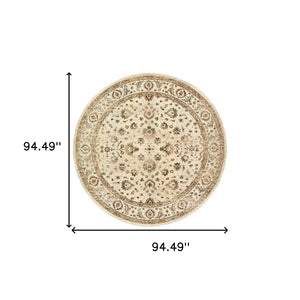 Homeroots 8’ Round Ivory And Gold Distressed Indoor Area Rug Ivory,Gold Polypropylene 388186