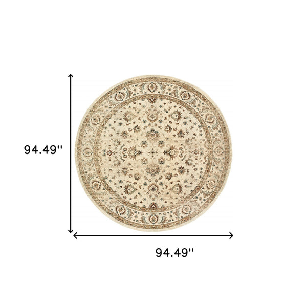 Homeroots 8’ Round Ivory And Gold Distressed Indoor Area Rug Ivory,Gold Polypropylene 388186