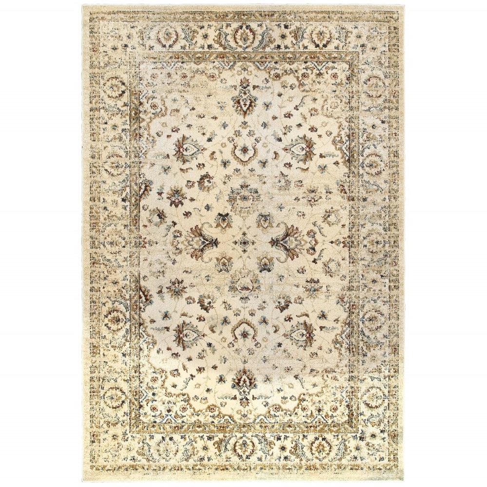 Homeroots 10' X 13' Ivory And Gold Distressed Indoor Area Rug Ivory,Gold Polypropylene 388187