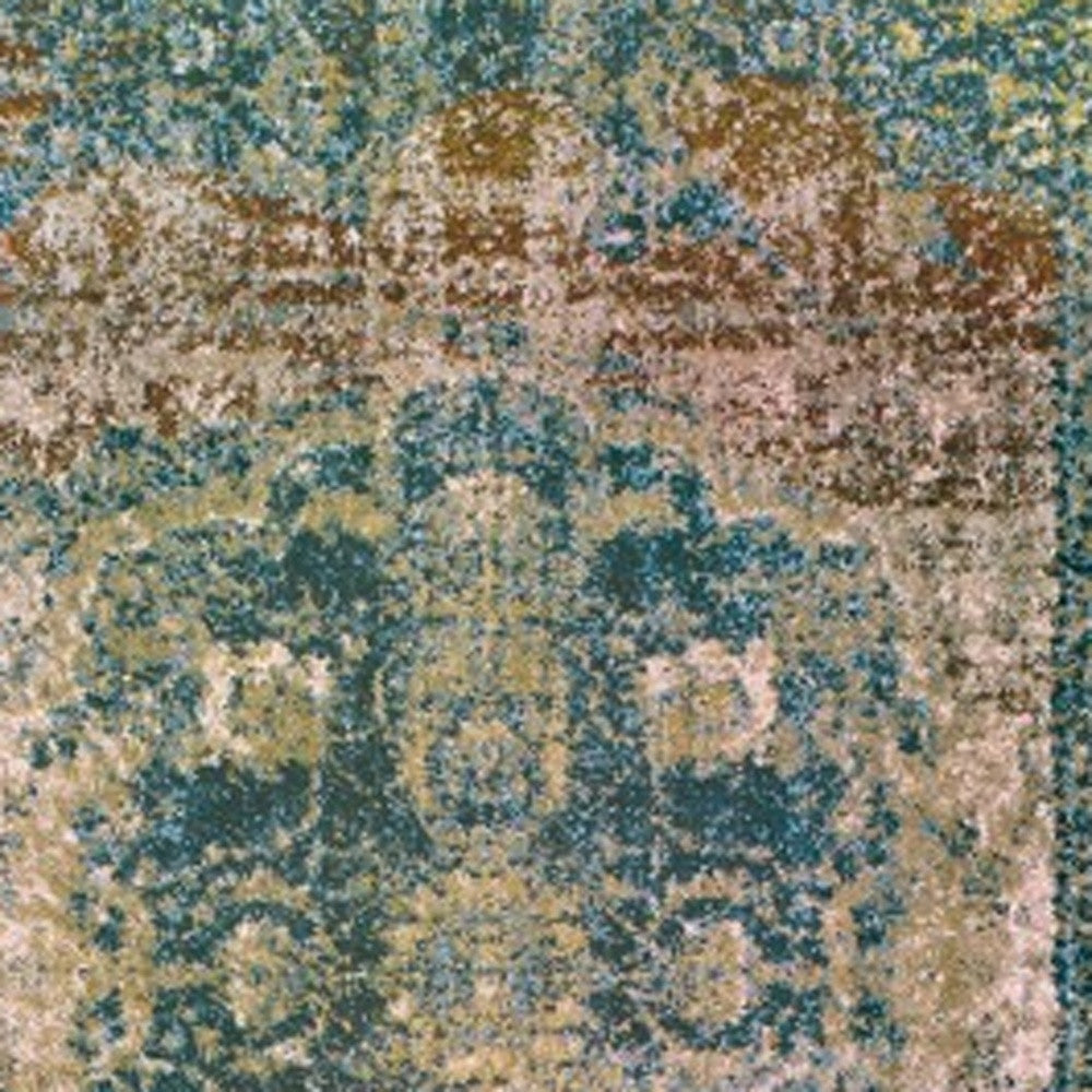 Homeroots 2' X 8' Sand And Blue Distressed Indoor Runner Rug  Polypropylene 388188