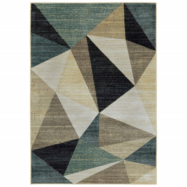 Homeroots 10' X 13' Gray And Teal Geometrics Indoor Area Rug  Polypropylene 388200