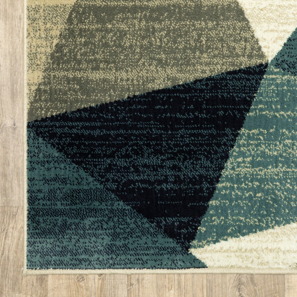 Homeroots 10' X 13' Gray And Teal Geometrics Indoor Area Rug  Polypropylene 388200