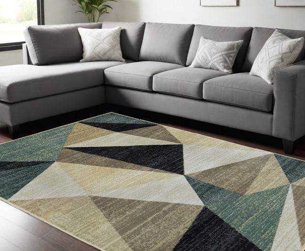 Homeroots 10' X 13' Gray And Teal Geometrics Indoor Area Rug  Polypropylene 388200