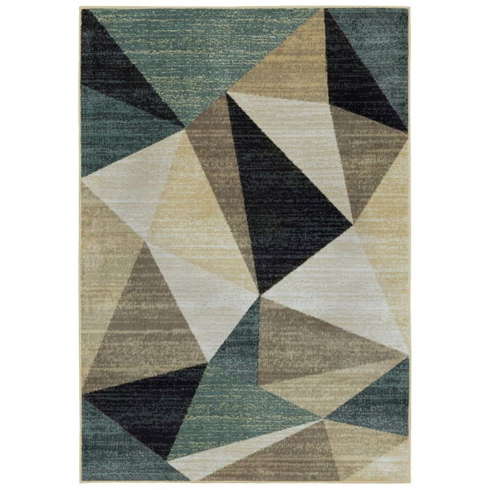HomeRoots 10' Gray and Teal Geometric Area Rug - Stylish Modern Design for Comfortable Indoor Spaces 10' x 13' 388200