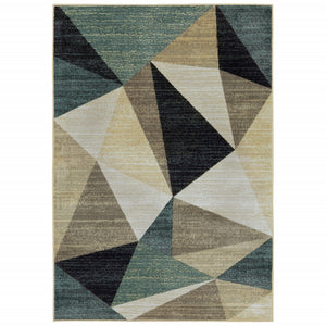 Homeroots 10' X 13' Gray And Teal Geometrics Indoor Area Rug  Polypropylene 388200