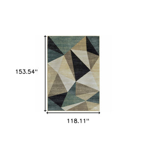Homeroots 10' X 13' Gray And Teal Geometrics Indoor Area Rug  Polypropylene 388200