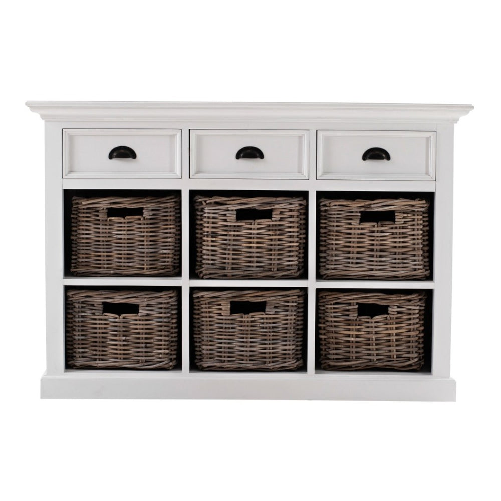 HomeRoots Modern Farmhouse Buffet Server with Hand-Woven Baskets for Stylish Storage and Organization Solutions 388213