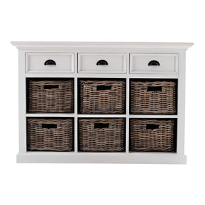 HomeRoots Modern Farmhouse Buffet Server with Hand-Woven Baskets for Stylish Storage and Organization Solutions 388213
