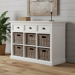 HomeRoots Modern Farmhouse Buffet Server with Hand-Woven Baskets for Stylish Storage and Organization Solutions 388213
