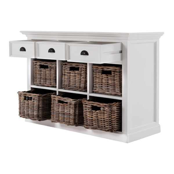 HomeRoots Modern Farmhouse Buffet Server with Hand-Woven Baskets for Stylish Storage and Organization Solutions 388213