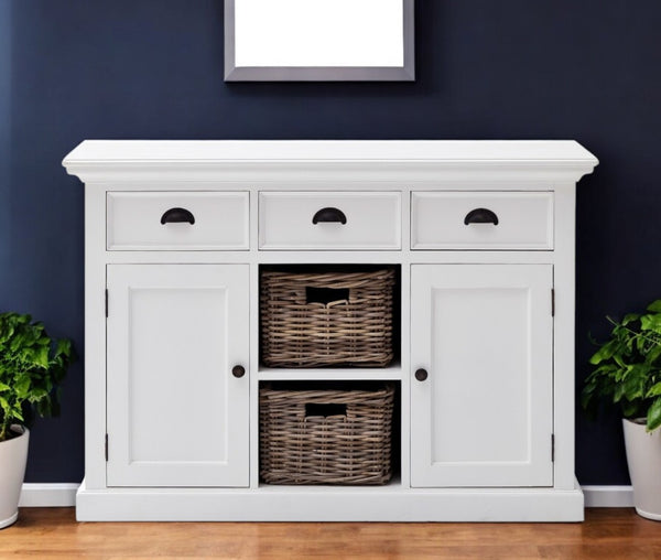 HomeRoots 49" White Wood Sideboard - Versatile Storage Buffet Console with 3 Drawers & 2 Doors for Any Room 388214