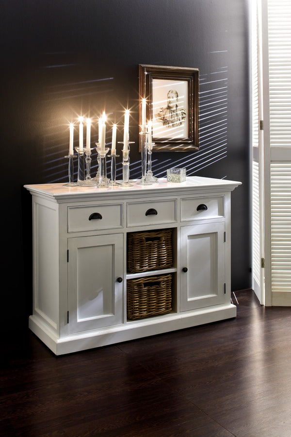 Homeroots White Modern Farmhouse Large Accent Cabinet With Baskets  Wood 388214