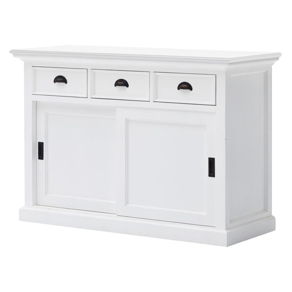 HomeRoots 49" White Buffet Server - Hand-Finished Farmhouse Design with Ample Storage & Classic Charm 388215