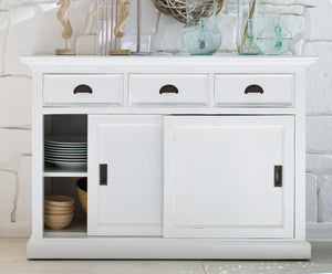 HomeRoots 49" White Buffet Server - Hand-Finished Farmhouse Design with Ample Storage & Classic Charm 388215