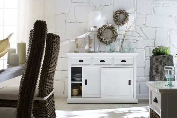 HomeRoots 49" White Buffet Server - Hand-Finished Farmhouse Design with Ample Storage & Classic Charm 388215